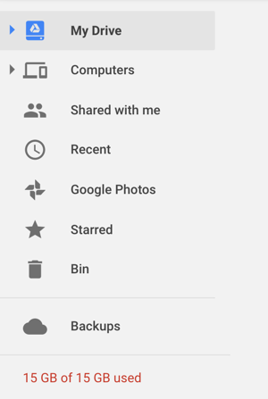 google drive main menu