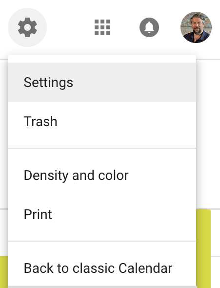 gcal google calendar gear icon settings menu