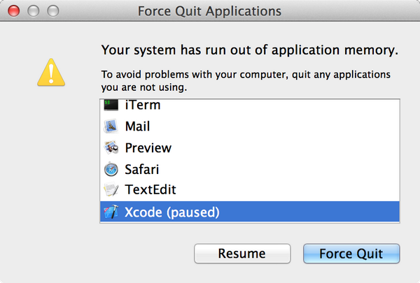 mac macos x your system run out of application memory error