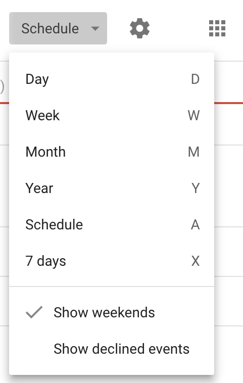 new google calendar views options