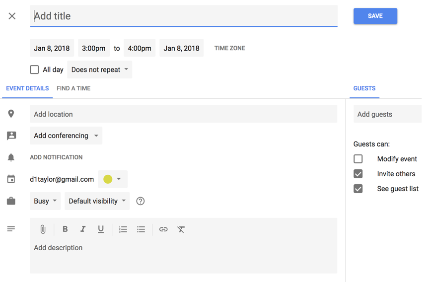 new google calendar - add event