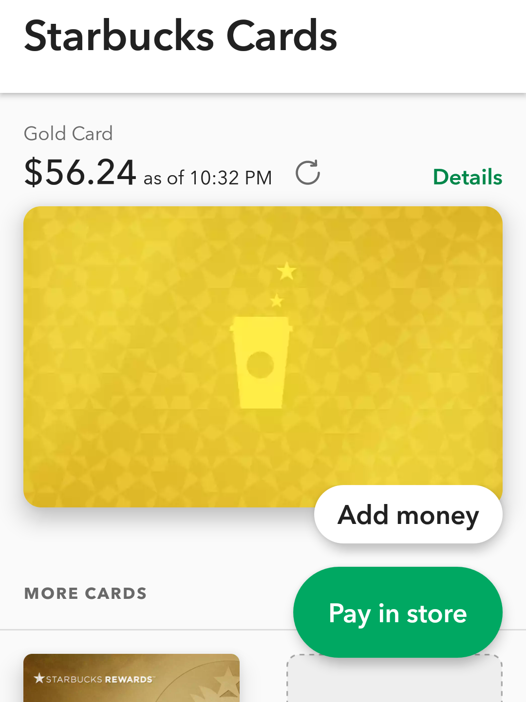 starbucks gold card balance