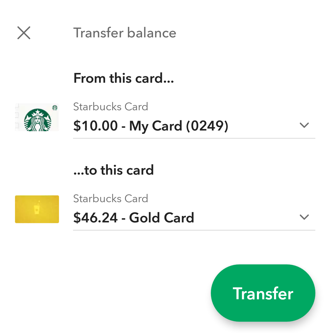 transfer balance between starbucks cards