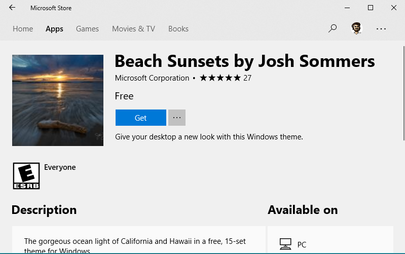 beach sunsets theme for windows win10