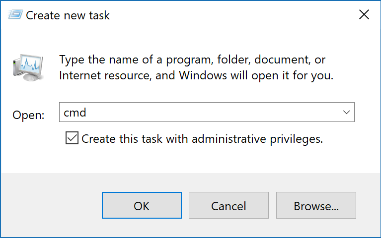 run privileged elevated task command program windows win10