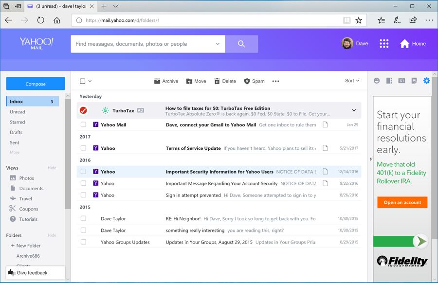 yahoo mail, purple theme