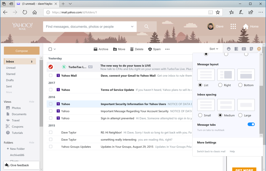 yahoo mail customize theme photo