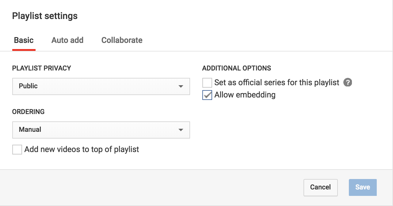 change playlist settings, youtube