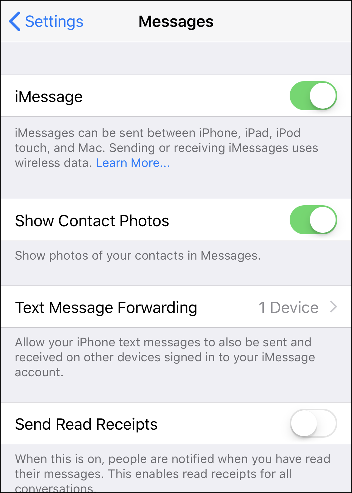 ios 11 settings > messages