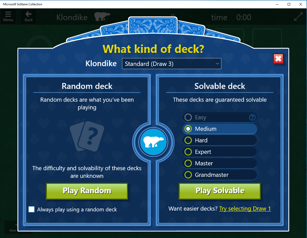 microsoft solitaire klondike stacked deck winnable?