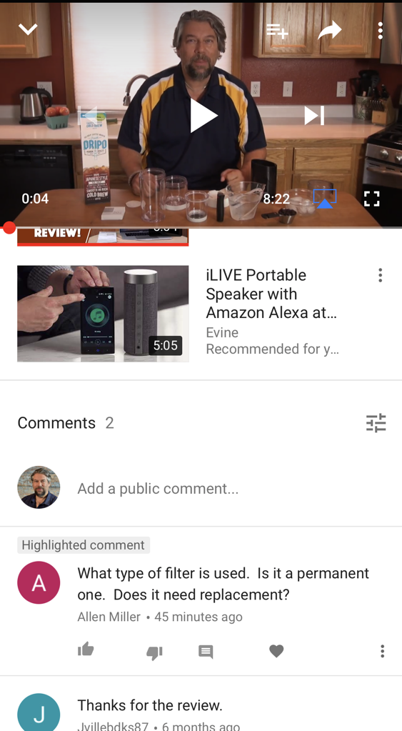 youtube video with comments, iphone app