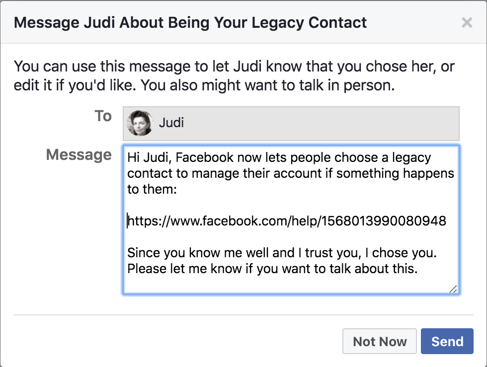 facebook legacy contact death notification message