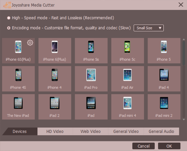 joyoshare media cutter - output device formats