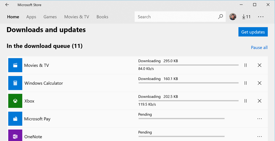 microsoft store win10 downloading app updates