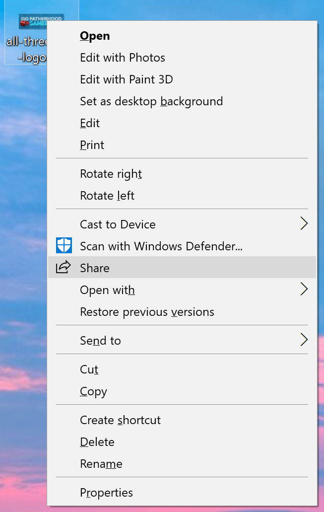 photo file context menu, win10