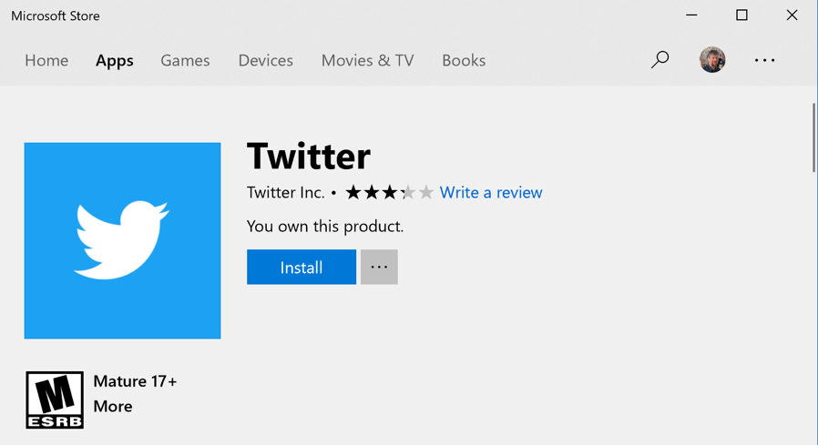 microsoft windows 10 win10 app program store - twitter app