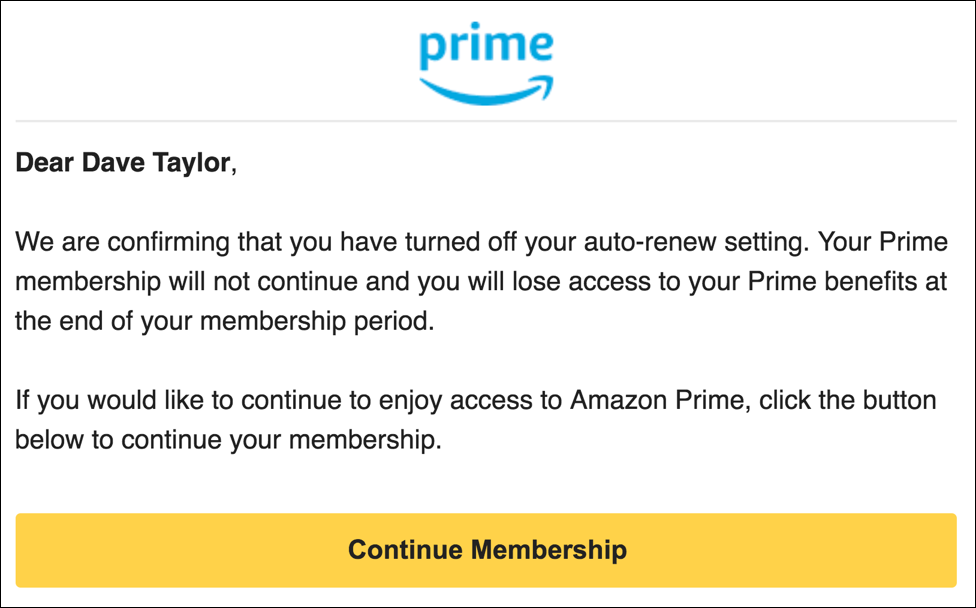 auto renewal turned off - amazon prime