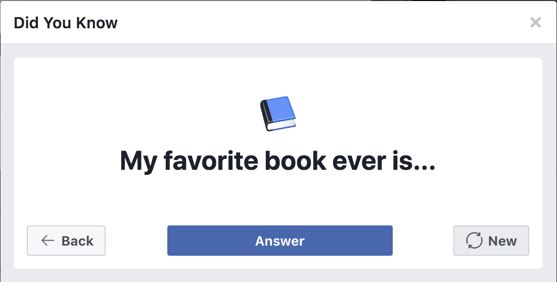 facebook answer a question : favorite book?