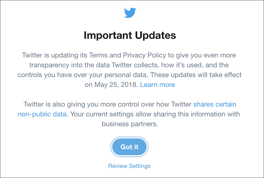 twitter gdpr privacy message