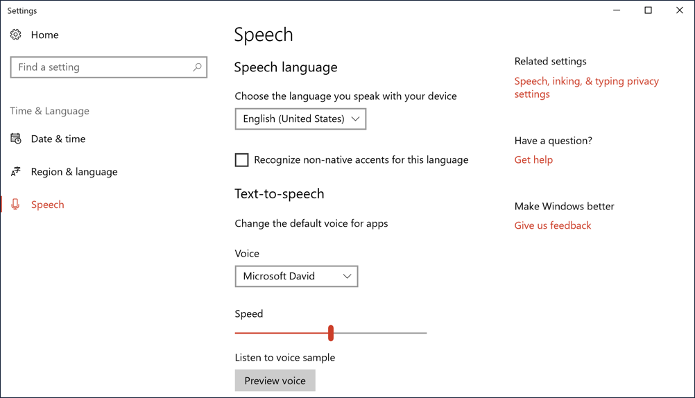 windows 10 win10 speech settings preferences