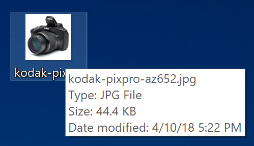 win10 hover over image file - filename and size