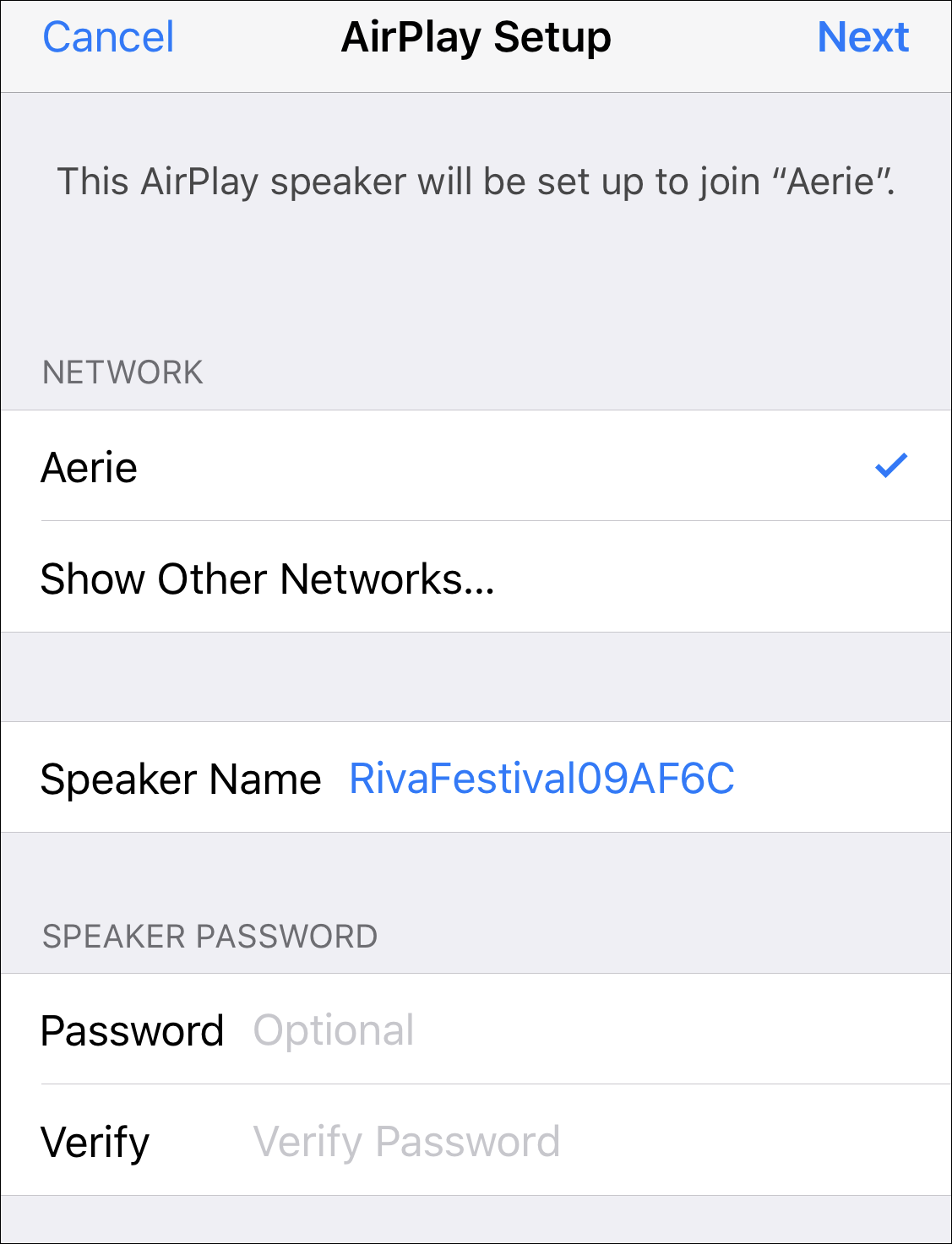 airplay speaker hooked up to correct wireless network