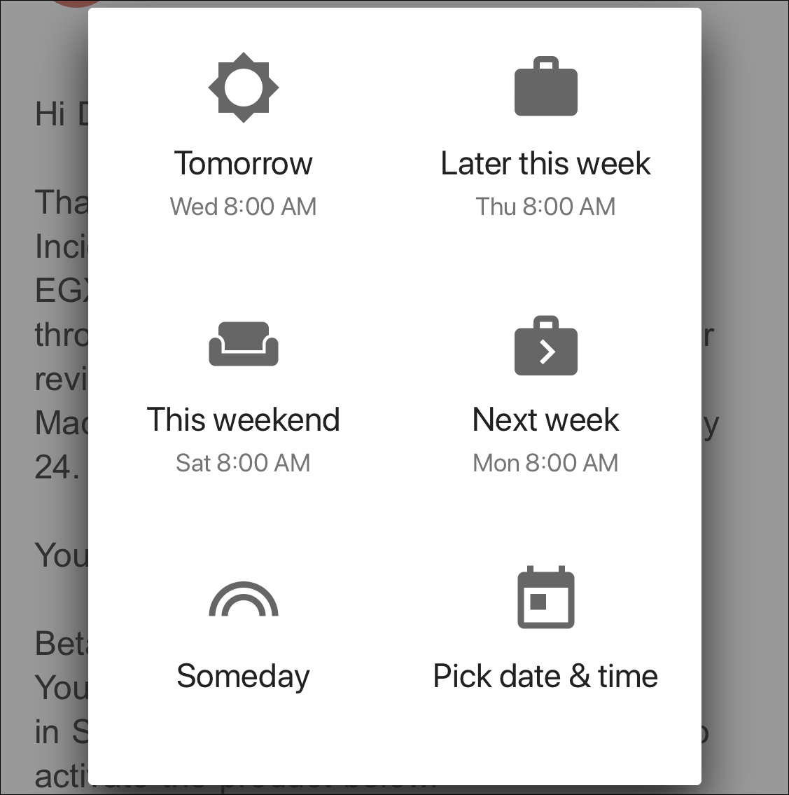 gmail snooze options