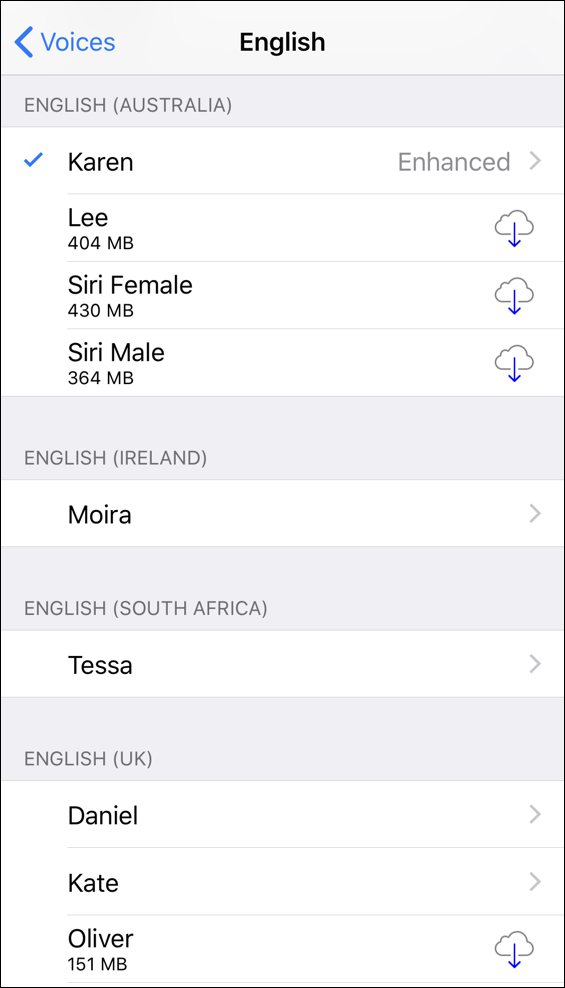 voiceover iphone ios speech australian, irish, english