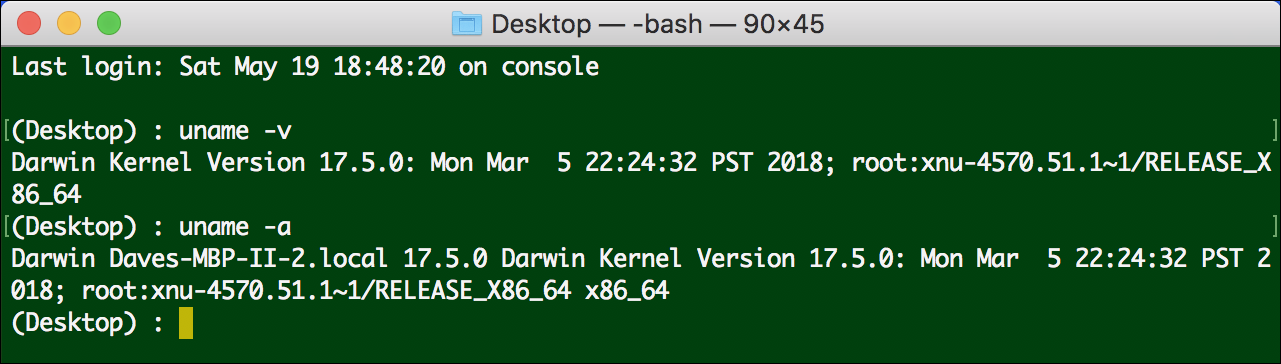 macos x uname -a terminal command line