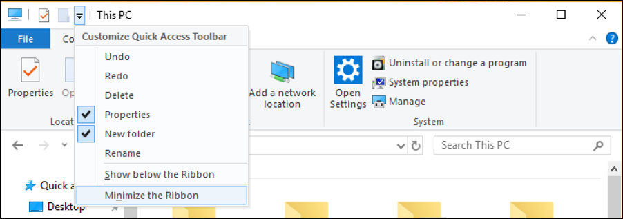 customize file access toolbar - file explorer - windows 10