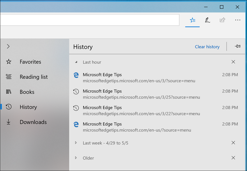 microsoft edge history