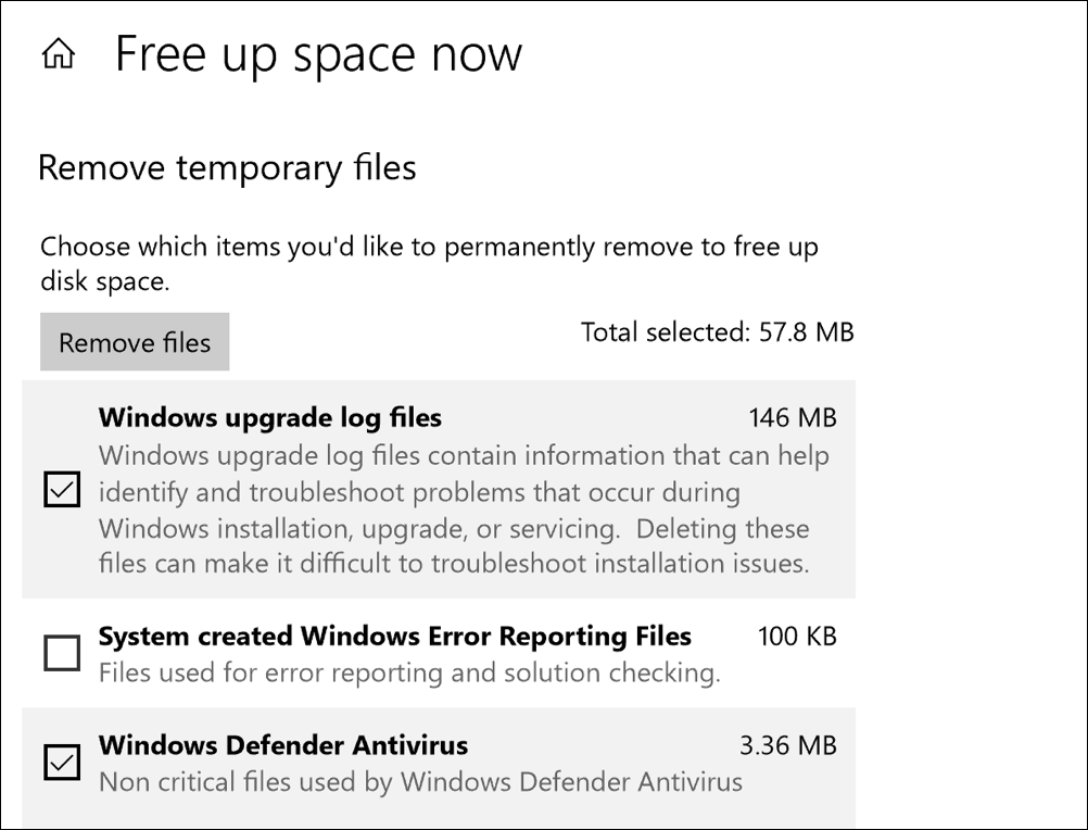 win10 storage sense - free up space now