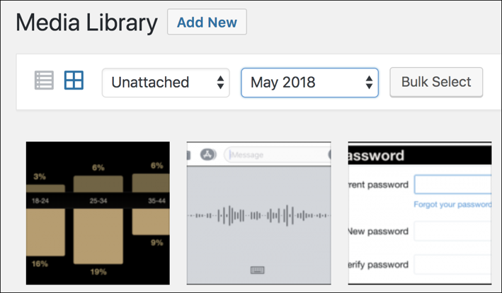 wordpress unattached media library files images video audio