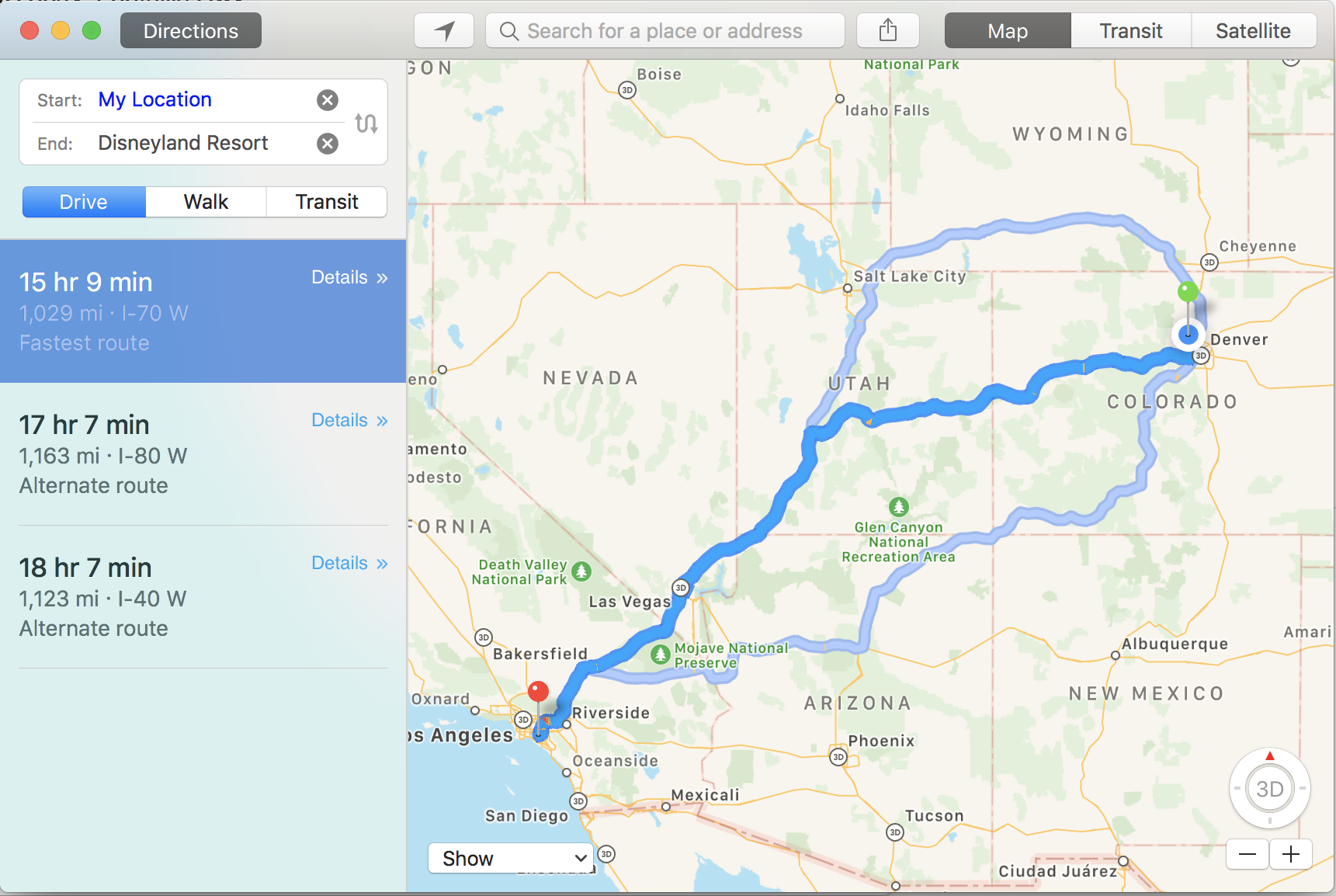 directions to disneyland from denver, colorado - apple maps