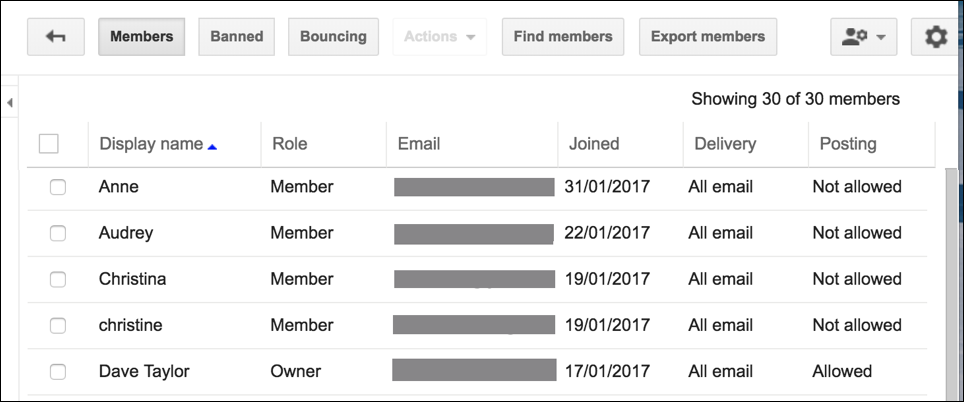 google groups - list members