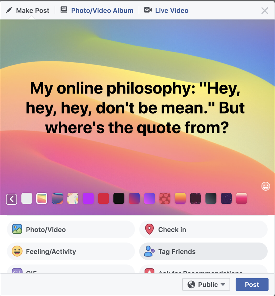 facebook status update, rainbow background