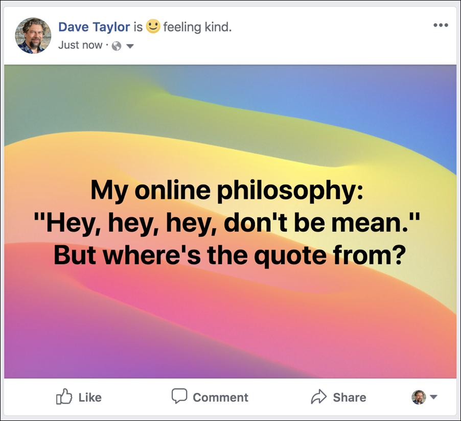 facebook post, with colorful background