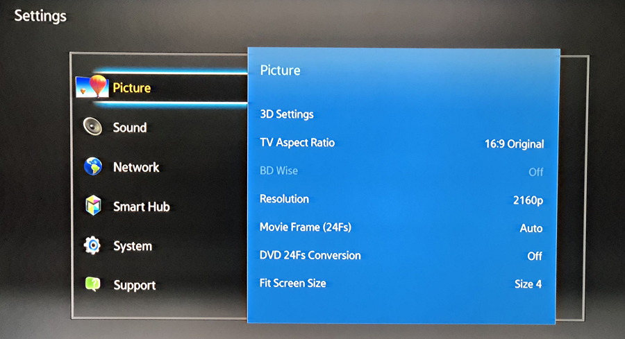 samsung home settings picture