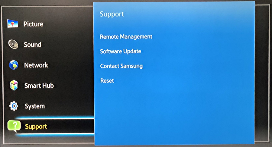 samsung bluray update support menu