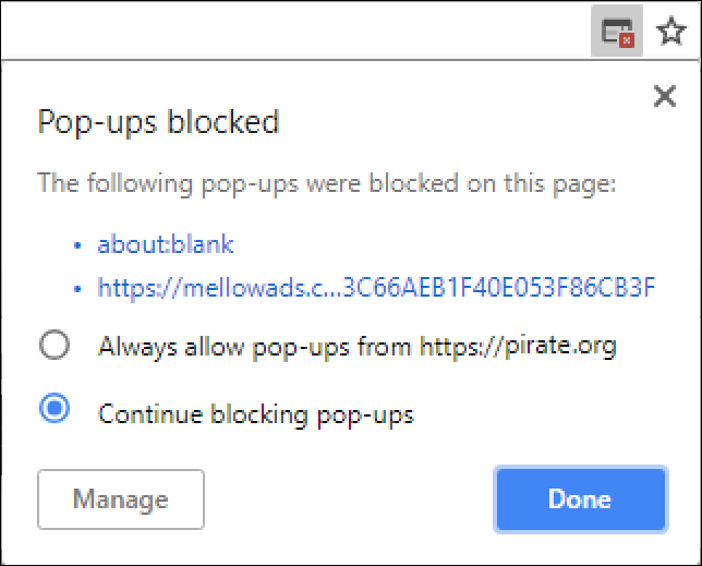 google chrome - pop-up window blocked - settings