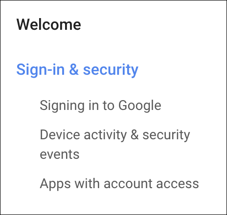 google account > security and sign-in > menu