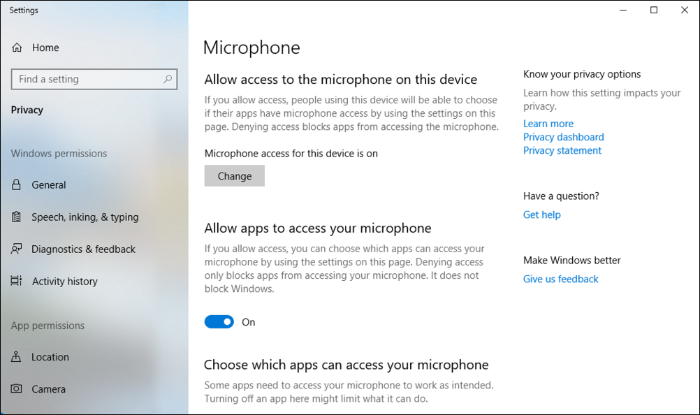 win10 windows microphone privacy settings