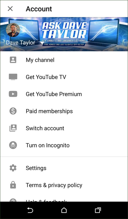 youtube android app main menu