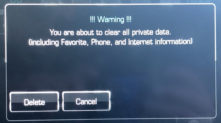 chevy mylink - warning - reset factory personal data