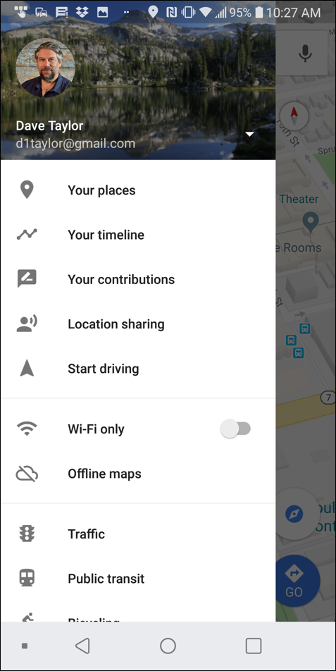 google maps main menu