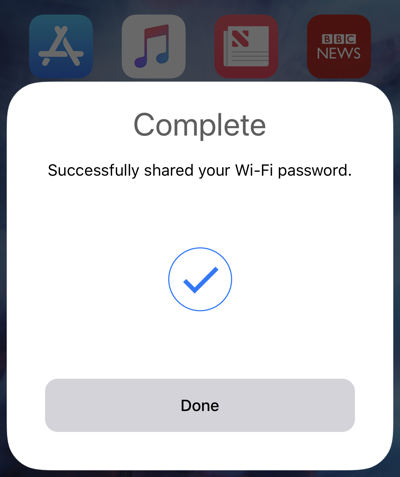 wifi password shared, iphone x