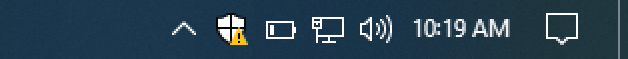 taskbar with windows defender warning