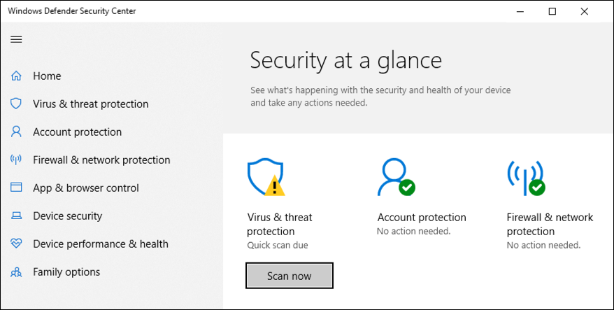 win10 windows defender quick scan due