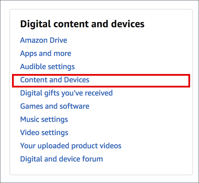 amazon.com - digital content and devices settings