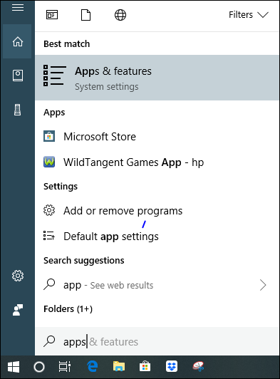 windows 10 win10 start menu search 'apps'